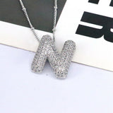 Copper Inlaid Zircon Letter Pendant Necklace 