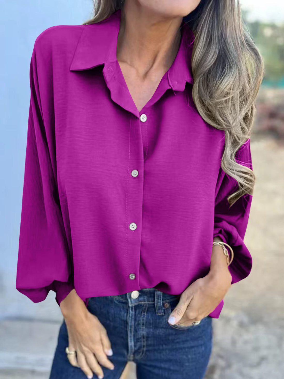 Full Size Collared Neck Long Sleeve Shirt 