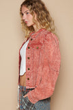 POL Raw Hem Button Up Cropped Denim Jacket 