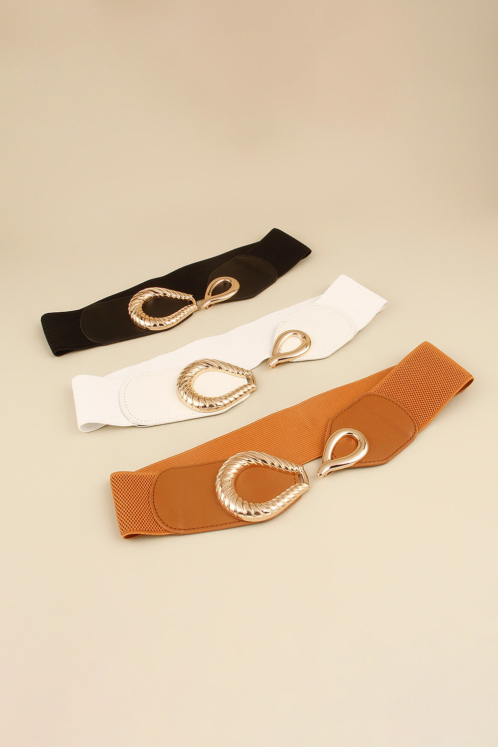 Ribbed Alloy Buckle Elastic Belt 