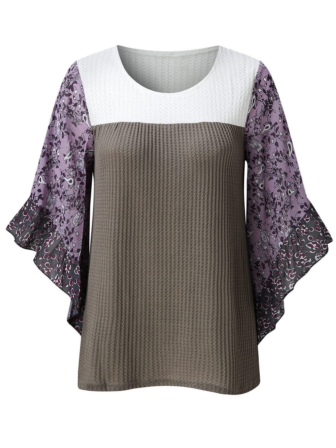 Full Size Printed Round Neck Three-Quarter Sleeve Blouse 