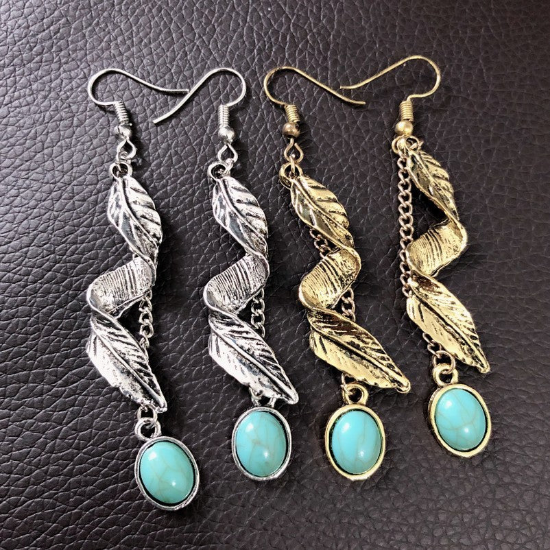 Alloy Leaf Artificial Turquoise Earrings 
