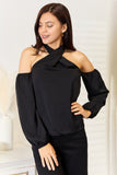 Perfee Grecian Cold Shoulder Long Sleeve Blouse 