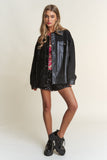 J.NNA Faux Leather Sherpa Contrast Snap Down Jacket 