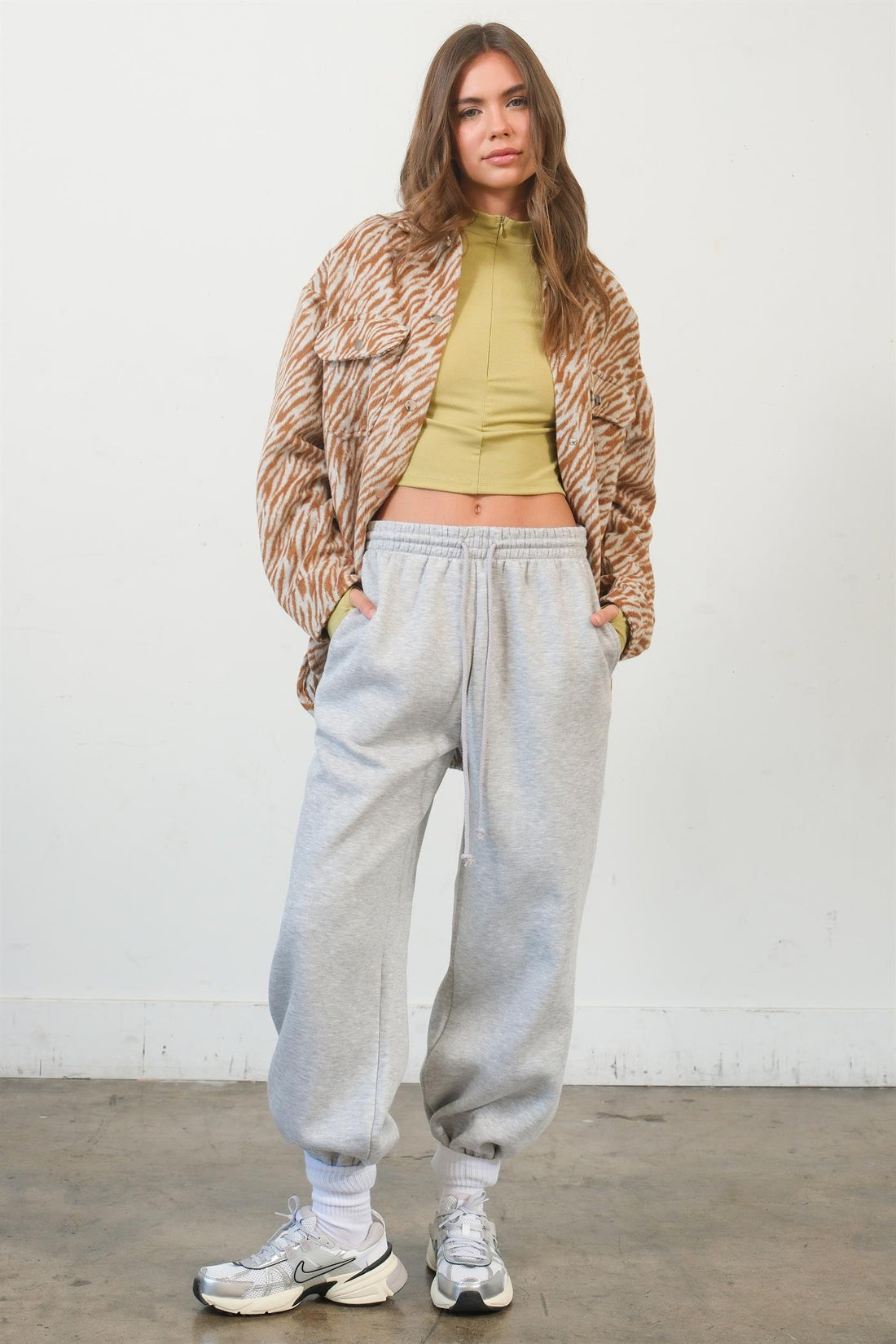 HYFVE Zebra Print Snap Down Long Sleeve Shacket 