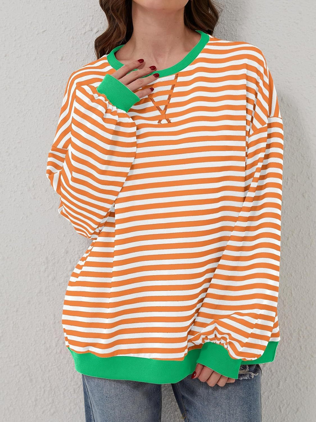 Lovelet Contrast Striped Long Sleeve Sweatshirt 