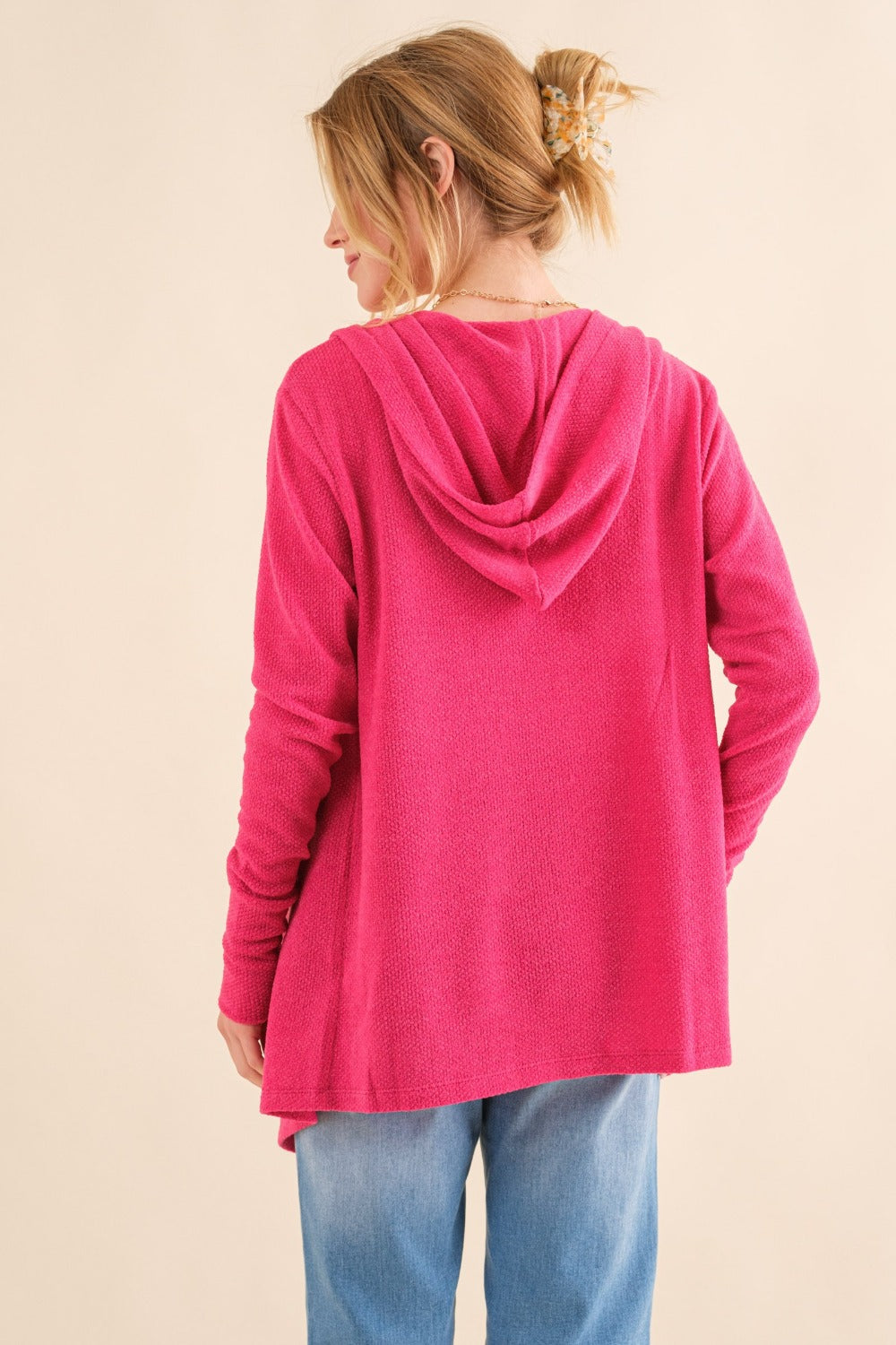 And The Why Full Size Thermal Hooded Open Front Cardigan with Pockets 