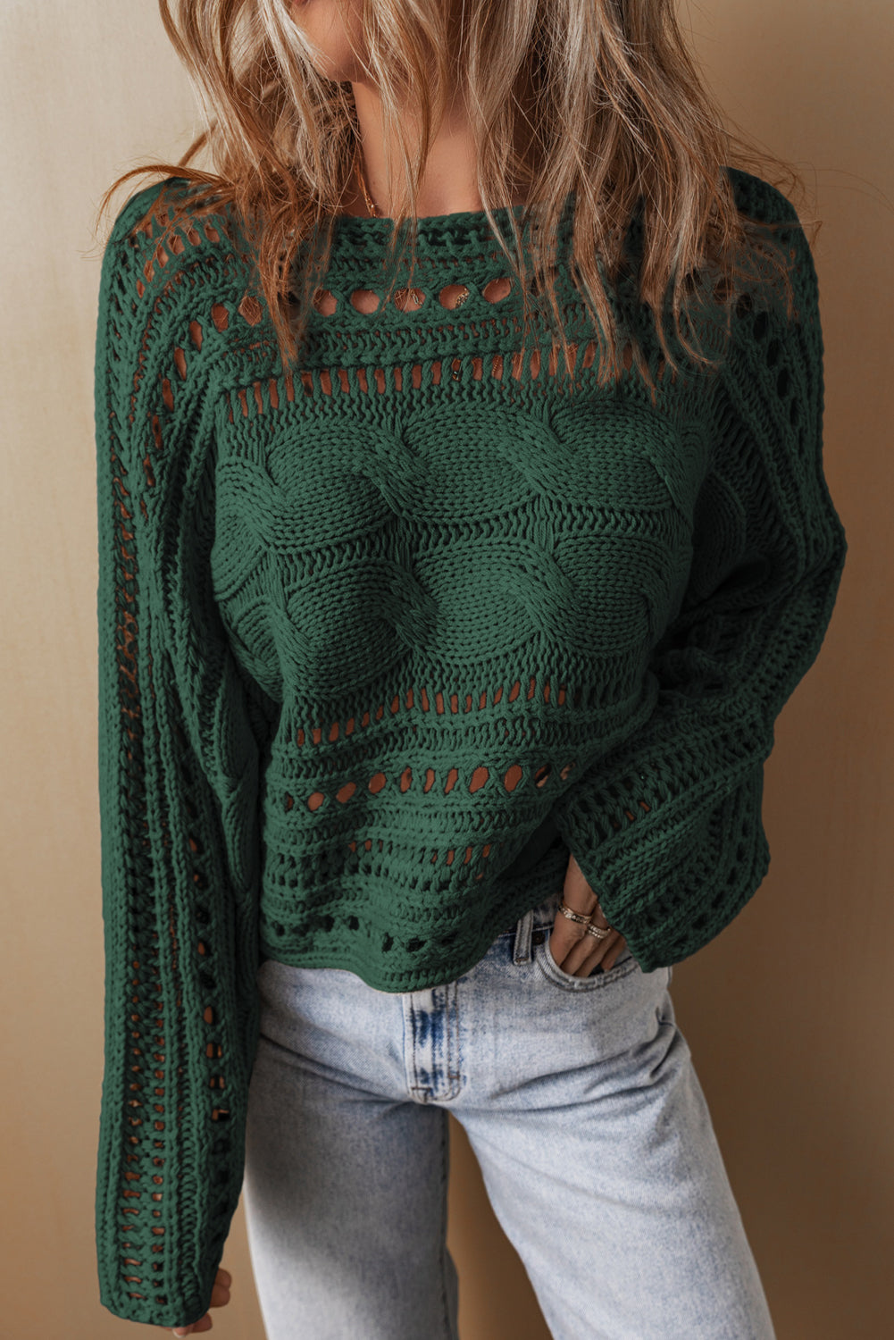 Smoke Gray Hollow-out Cable Knit Cropped Sweater Sweaters & Cardigans/Sweaters