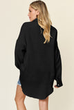 Double Take Full Size Pocketed Texture Button Up Shirt 