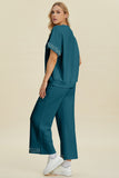 Double Take Full Size Pearl Detail Round Neck Top and Pants Set 