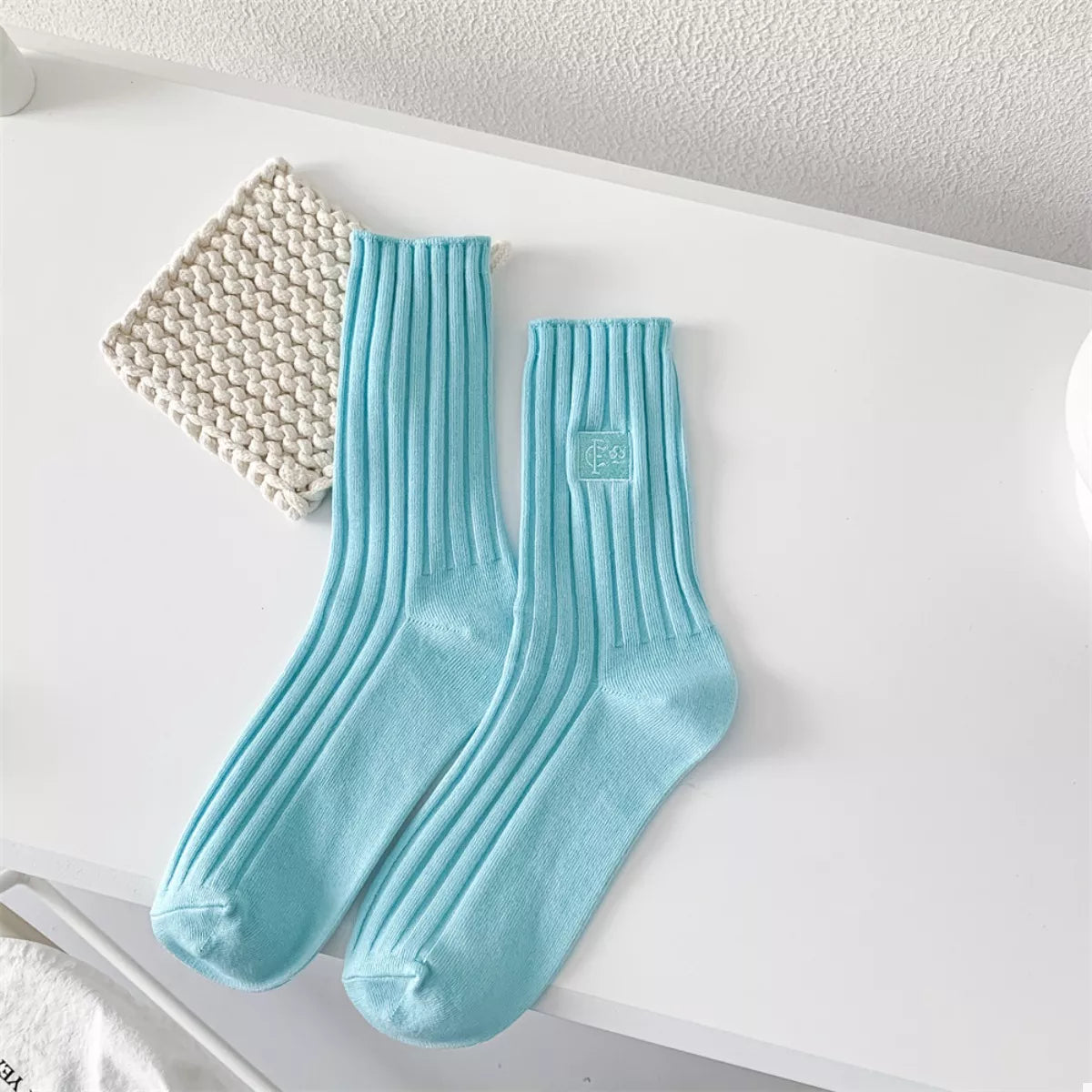 Breathable Ribbed Knit Crew Socks Lingerie & Nightwear