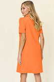 Double Take Full Size Texture Collared Neck Short Sleeve Dress 