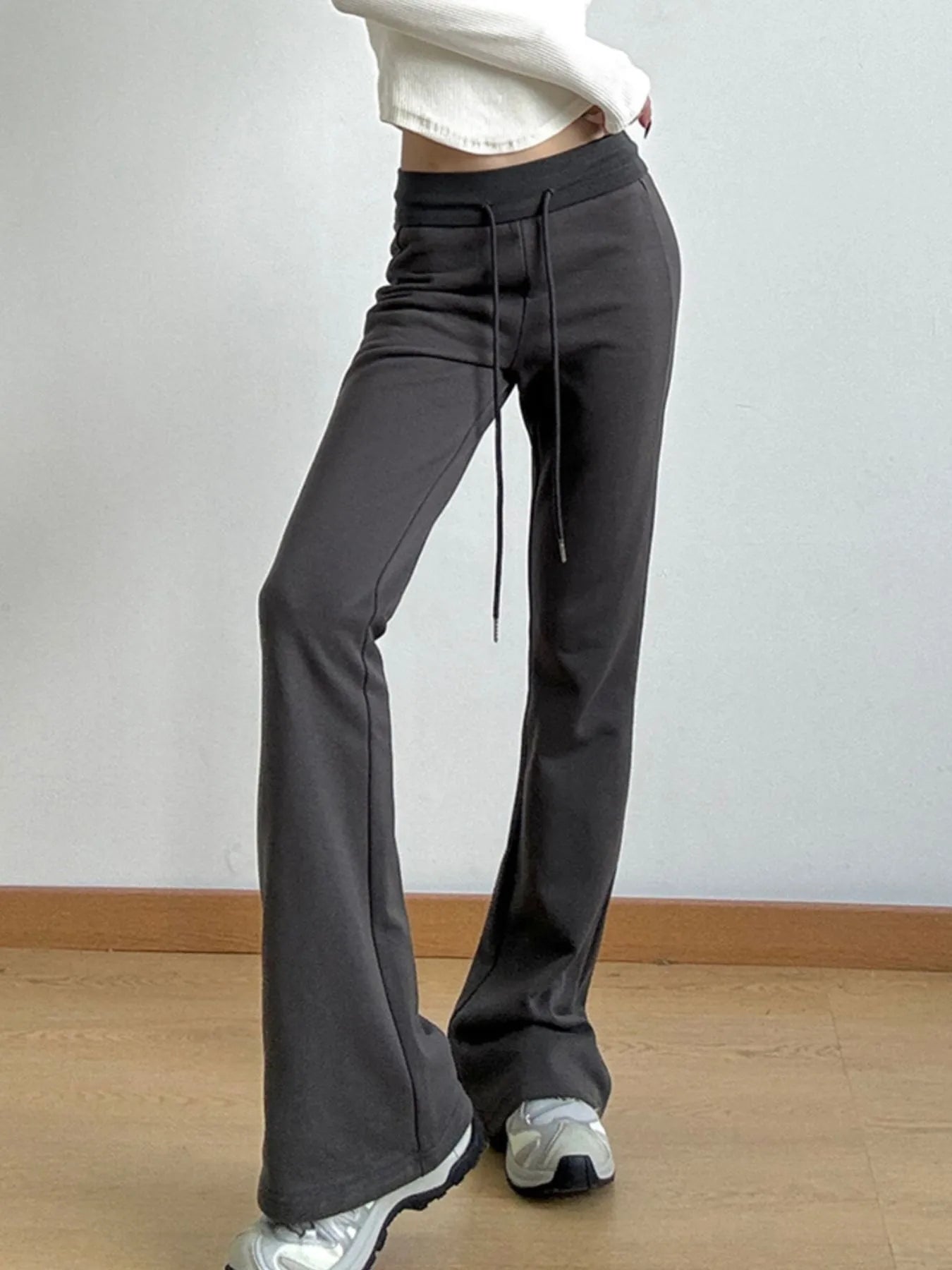 High Waist Flare Drawstring Casual Pants 