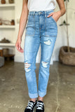 Judy Blue Full Size Distressed Straight Jeans with Patch Pockets 