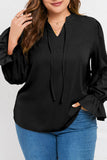 Plus Size Ruffled Tie Neck Flounce Sleeve Blouse 