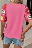 Geometric Round Neck Short Sleeve Blouse 
