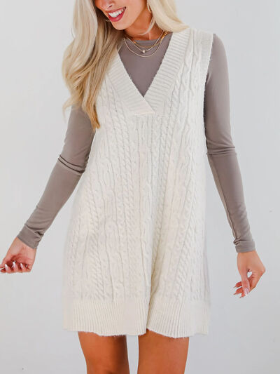 Lovelet Cable Knit V-Neck Mini Sweater Overall Dress Dresses