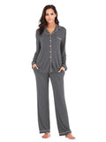 Collared Neck Long Sleeve Loungewear Set with Pockets Lingerie & Nightwear