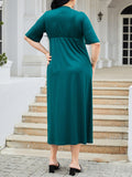 Plus Size Slit Surplice Short Sleeve Midi Dress 