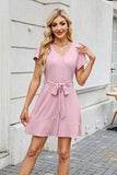 Tied Button Up Short Sleeve Mini Shirt Dress Dresses