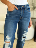 Judy Blue Full Size Mid Rise Distressed Raw Hem Jeans 