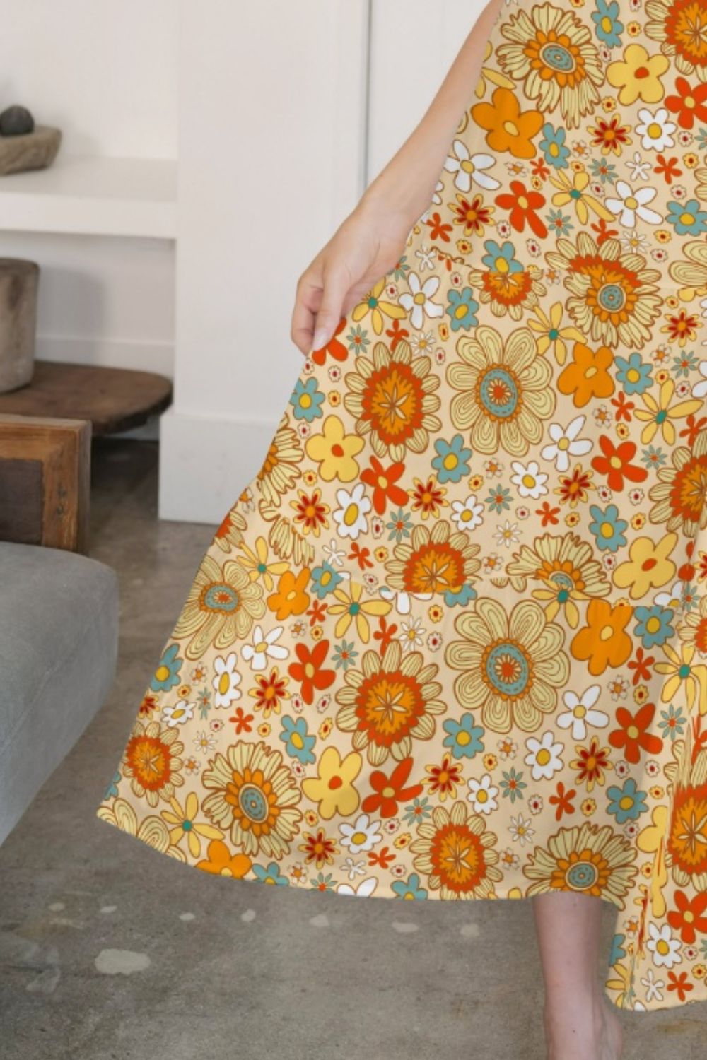 FAM-FAM Tiered Printed V-Neck Sleeveless Dress 