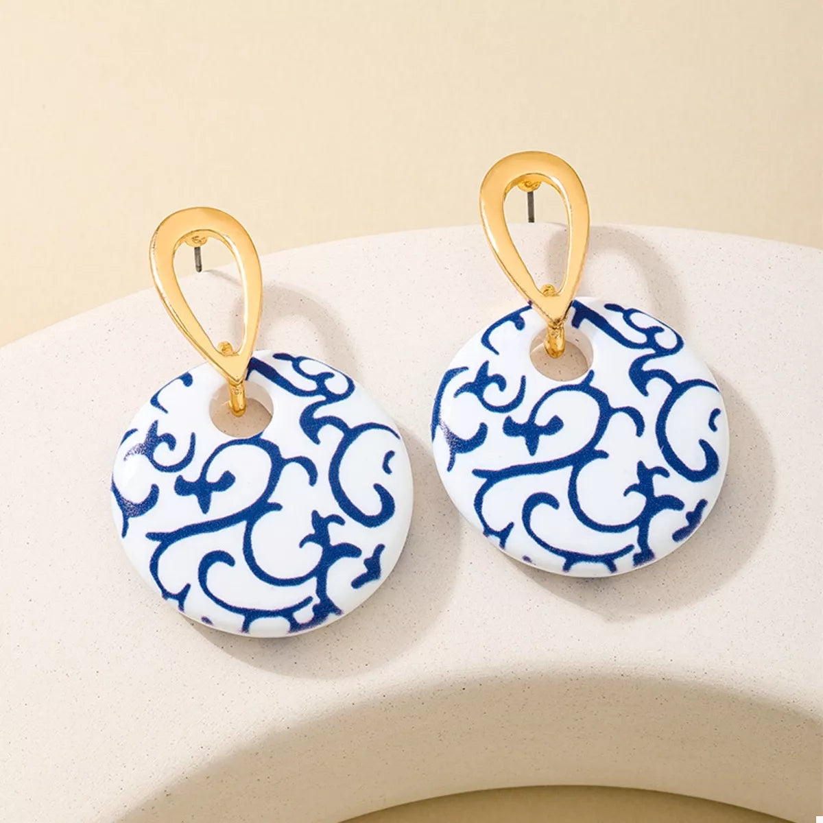 18K Gold-Plated Ceramics Dangle Earrings 