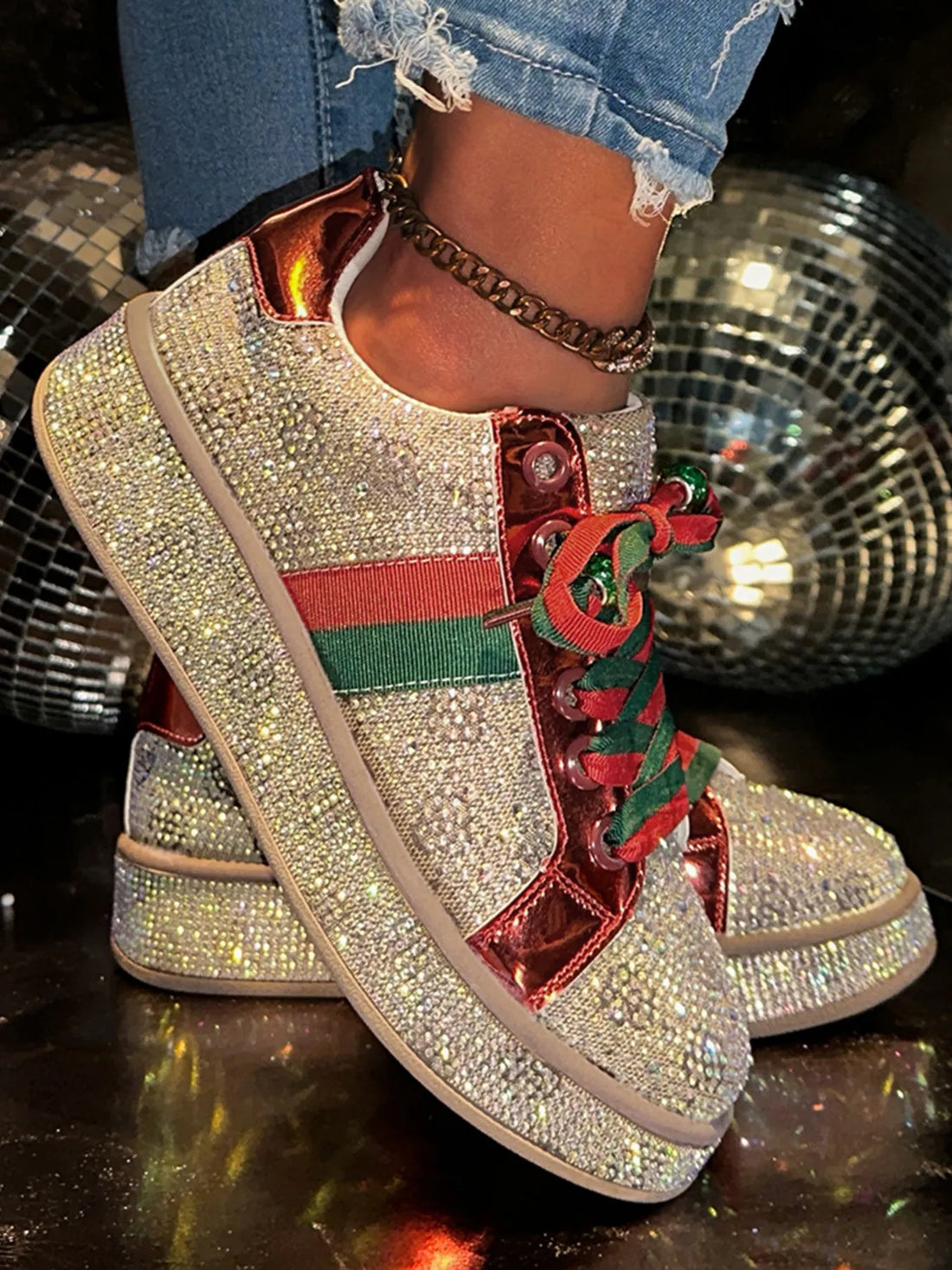 Rhinestone Round Toe Sneakers 