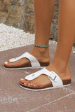Black Vintage Buckle PU Leather Thong Slippers Shoes & Bags/Slippers