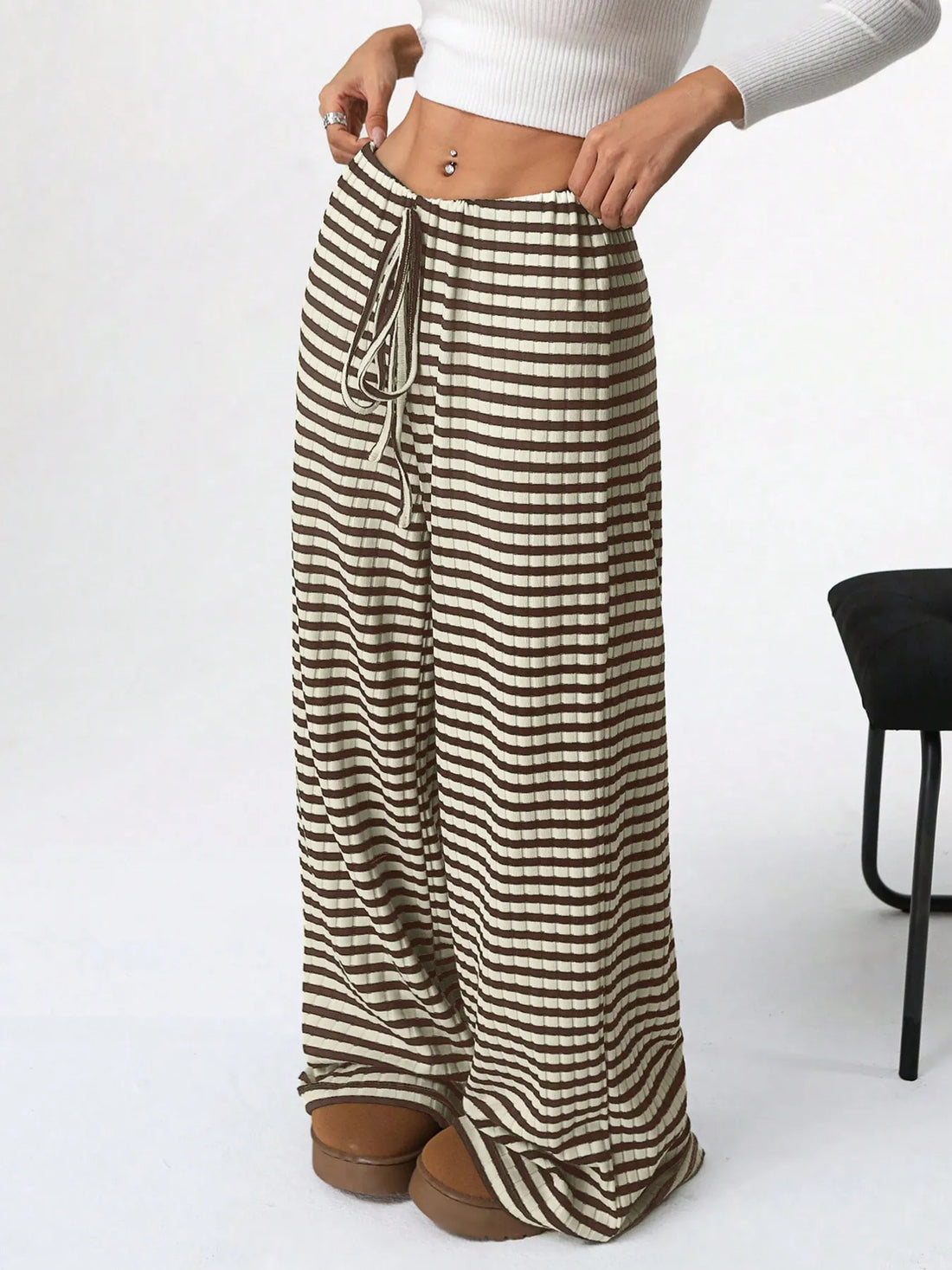 Striped Wide Leg Drawstring Pants 