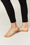 WILD DIVA Rhinestone Three-Strap Flat Sandals 