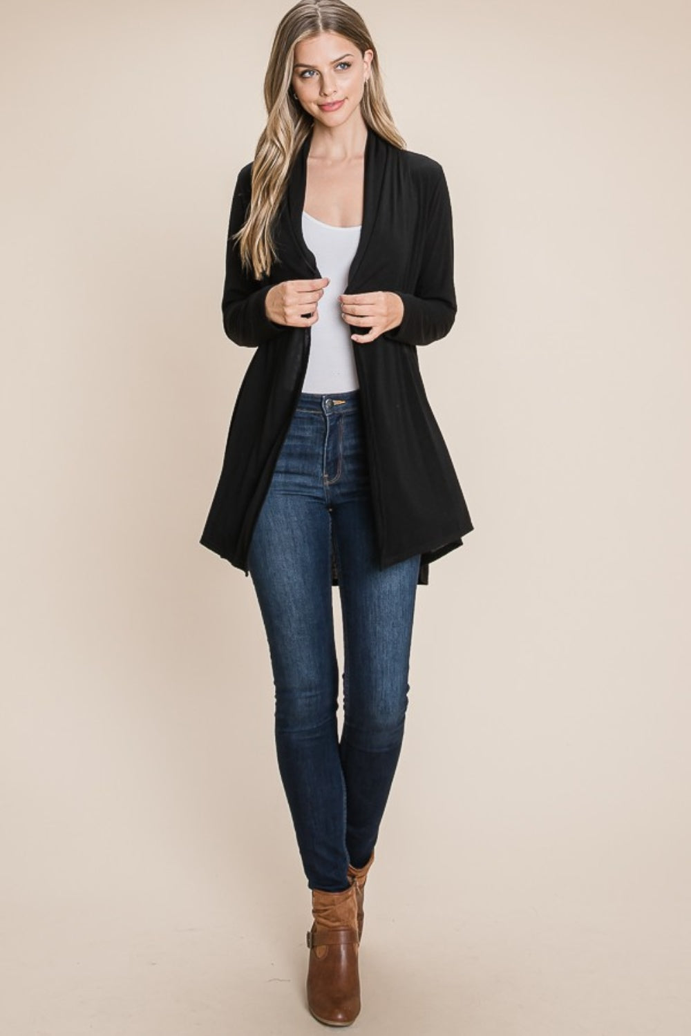 BOMBOM Open Front Long Sleeve Cardigan 