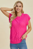 Double Take Full Size Cable-Knit Round Neck Cap Sleeve Sweater 