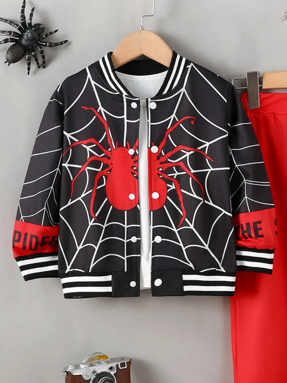Spider Baseball Collar Top and Pants Set 