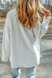 Gray Sequined Rugby Flap Pockets Buttoned Shacket Outerwear/Jackets
