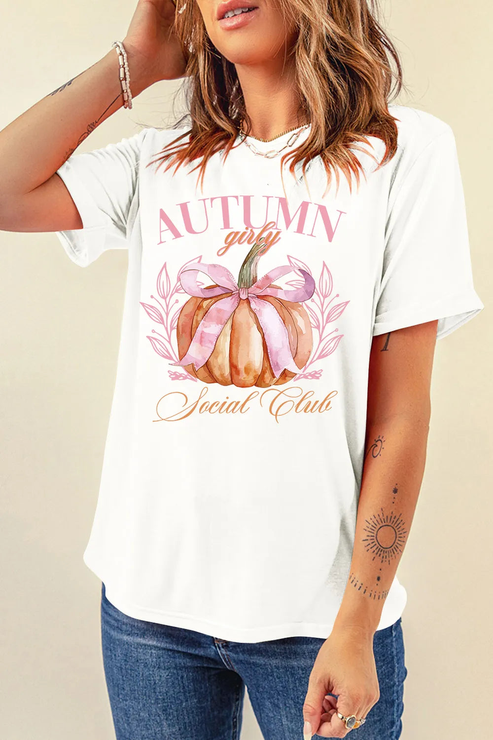 Pumpkin Graphic Round Neck Short Sleeve T-Shirt 