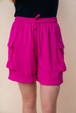 White Birch High Waisted Drawstring Knit Cargo Shorts 