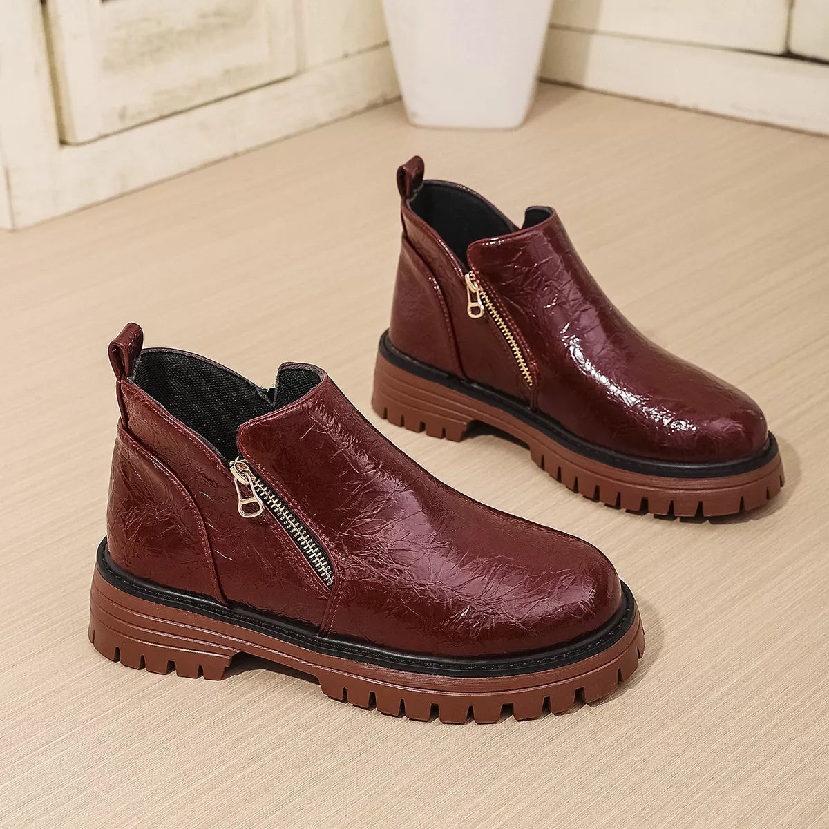 Round Toe Block Heels Boots 