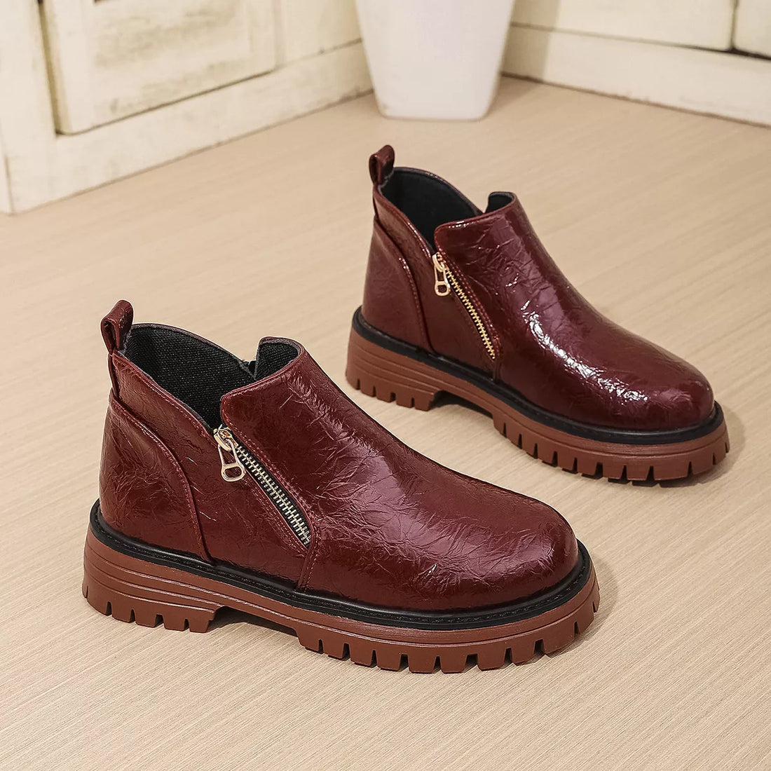 Round Toe Block Heels Boots 