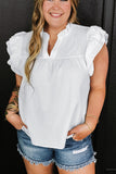 Plus Size Ruffled Notched Cap Sleeve Blouse 
