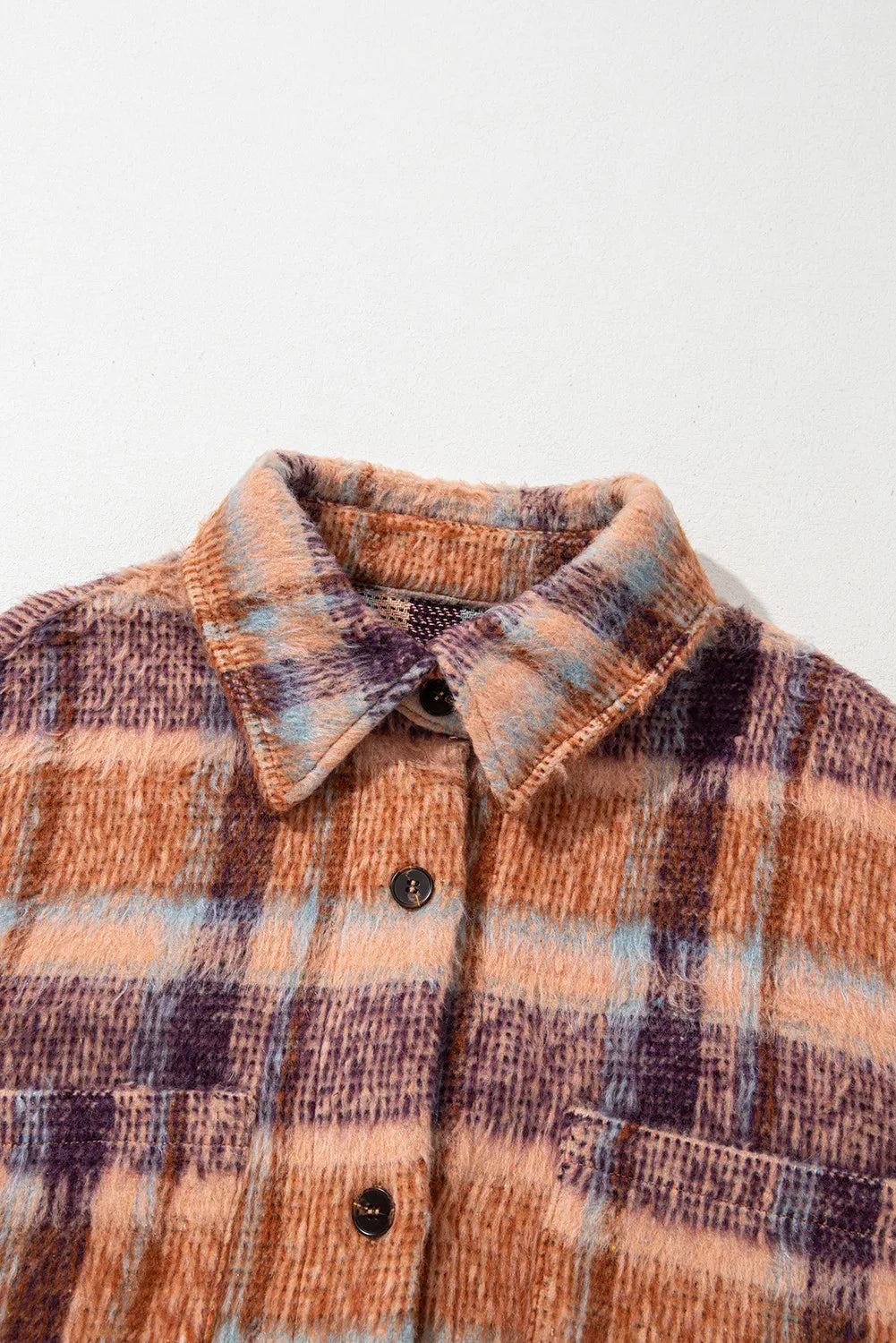 Plus Size Plaid Collared Neck Long Sleeve Jacket 