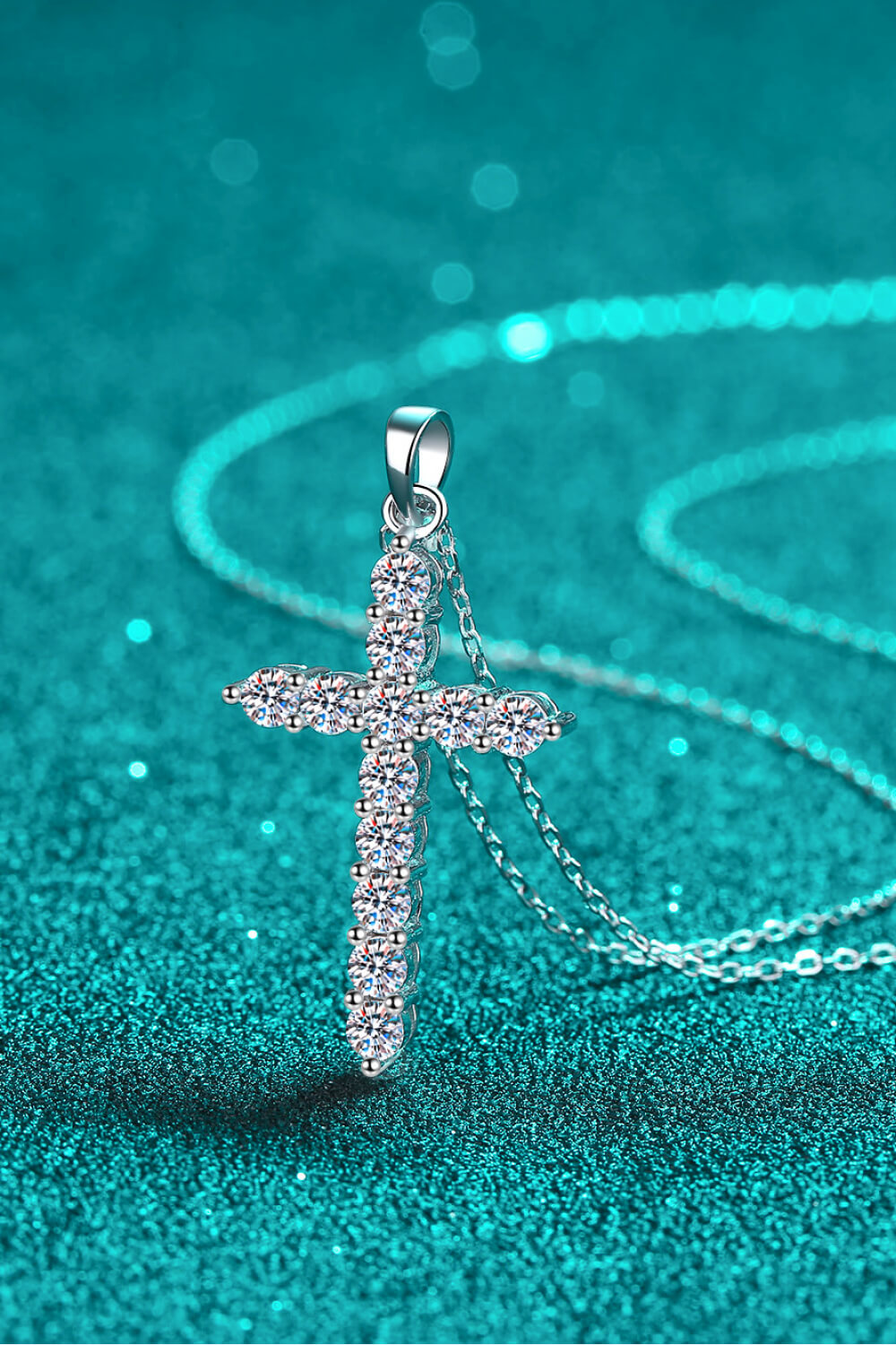 Adored 925 Sterling Silver Cross Moissanite Necklace 