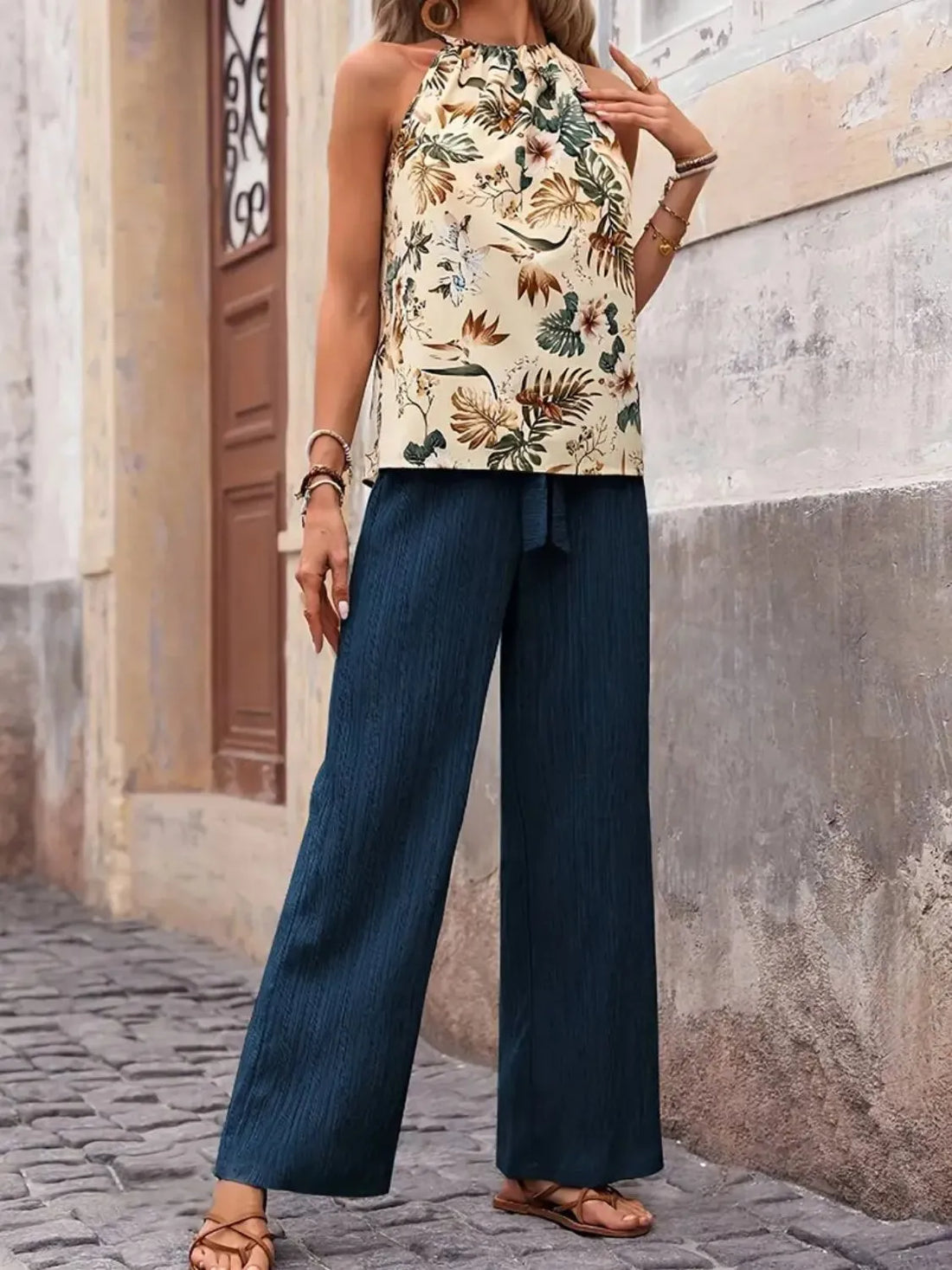 Printed Tank Top and Wide Leg Pants Set Two Piece Dresses