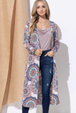 And The Why Printed Kimono Open Front Longline Cardigan 