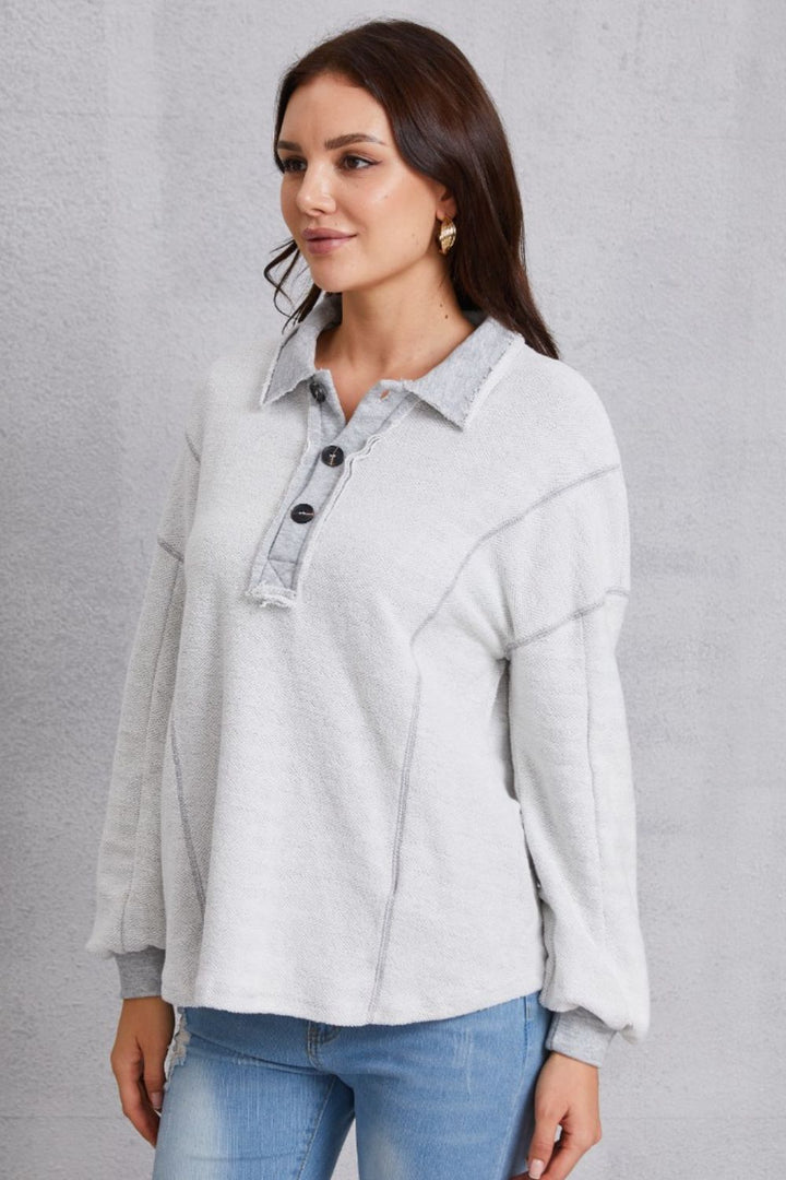 Half Button Dropped Shoulder Sweatshirt 