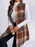 Honey Plus Size Pocketed Plaid Button Up Vest Coat 