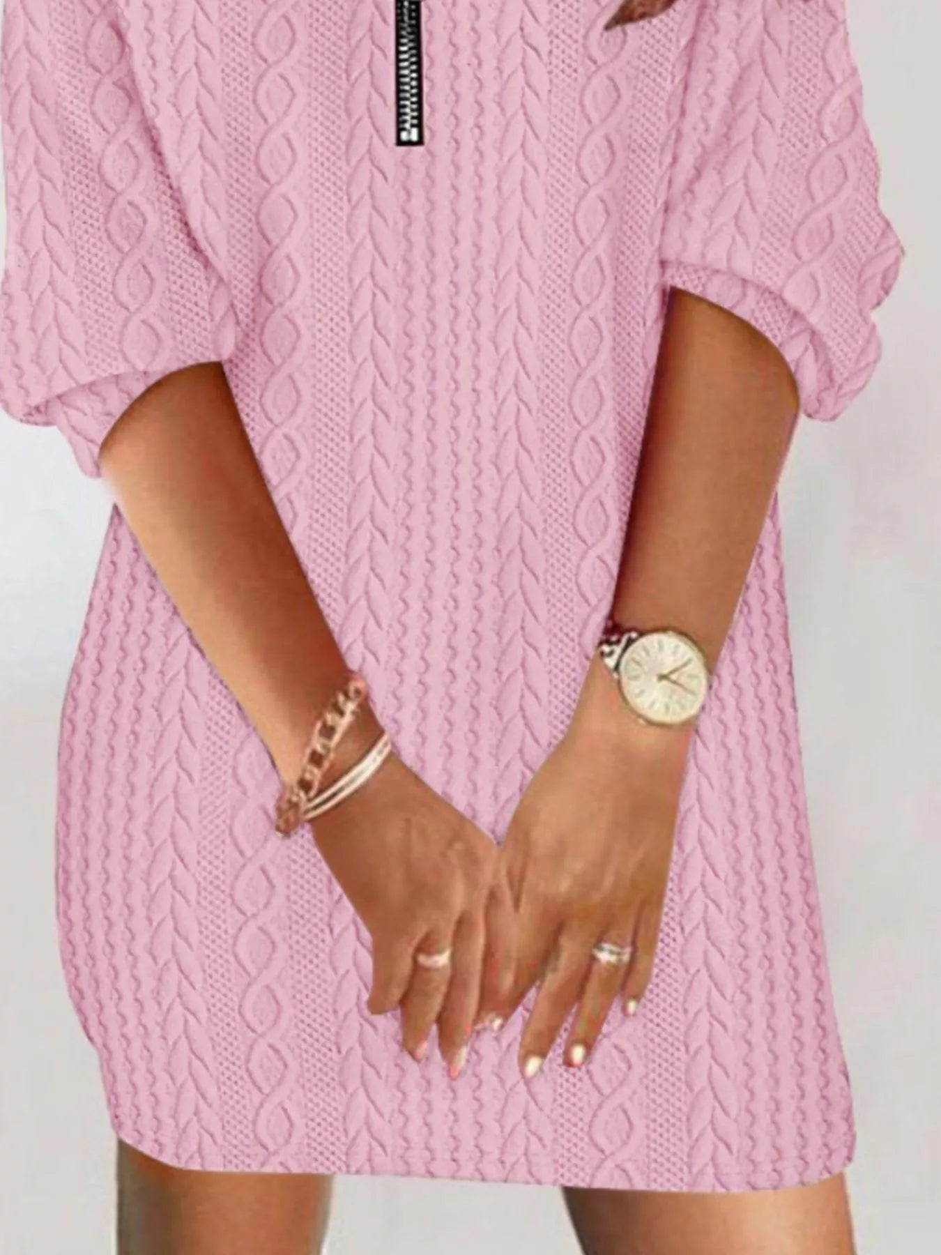 Zip Detail Textured Knit Mini Sweater 