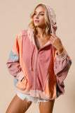 Double Take Full Size Color Block Zip Up Hoodie 