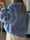 Boot Pattern Round Neck Dropped Shoulder Sweater 