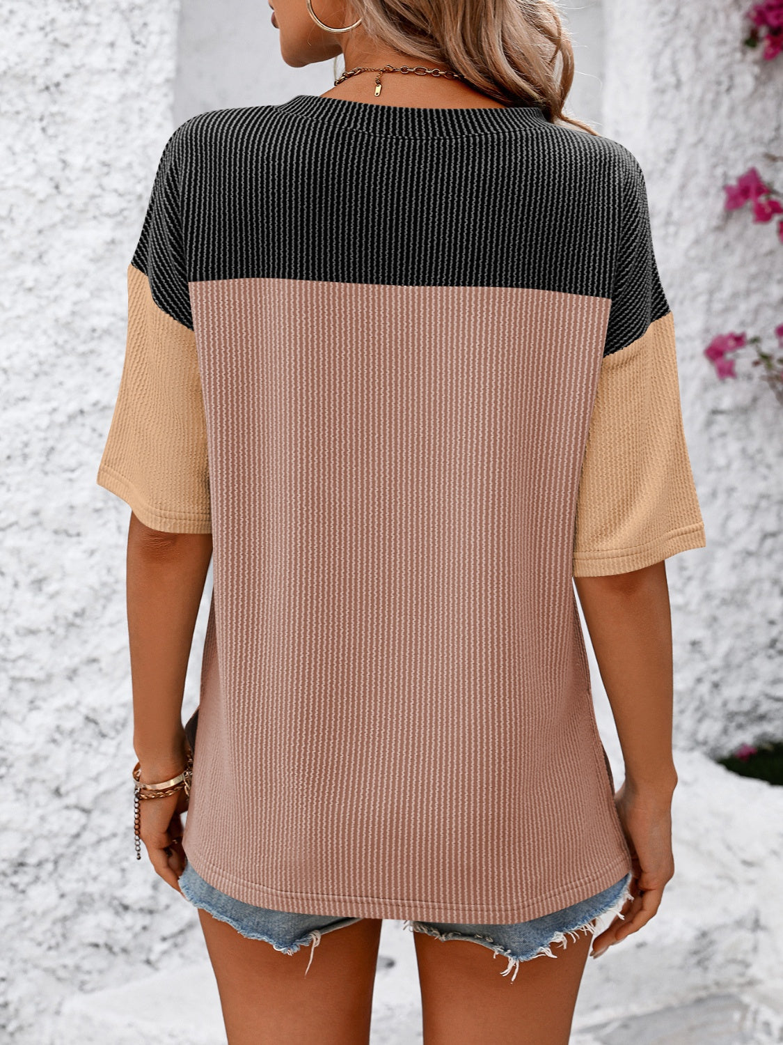 Mandy Color Block Round Neck Half Sleeve T-Shirt 